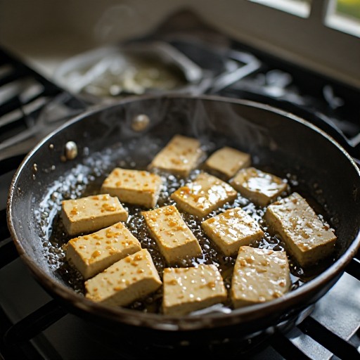 Tempe digoreng dengan teknik shallow frying menggunakan minyak secukupnya